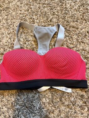 Women’s Pink Mesh Sports Bra with Gray Racerback